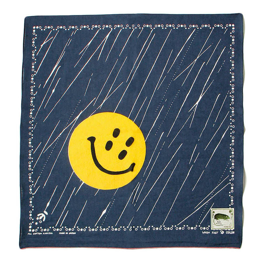Kapital Fast color Selvedge RAIN SMILE bandana- Navy